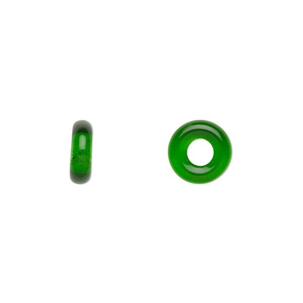 Bead, Czech pressed glass, emerald green, 9.5x3mm ring. Sold per pkg of 50. image number 0