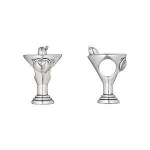 Bead, Dione®, glass and antique silver-plated pewter (tin-based alloy), clear AB, 17x11.5mm martini glass, 5mm hole. Sold individually.