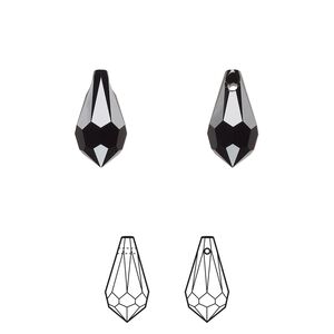 Drop 4pk jet, Crystal Passions® 13x6.5mm pendant teardrop 6000