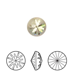 Round stone 2pk crystal luminous green foil back, Crystal Passions® 10mm sea urchin 1695