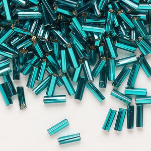 Bead, Preciosa Ornela Czech glass, bugle bead, pkg/500g, 1/4 inch, silver-lined transparent teal, (57710).