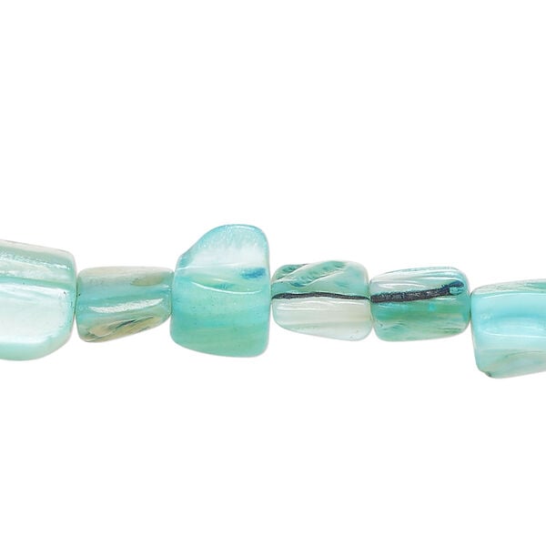 Mother-of-pearl shell 1pkg1, triangle tube bead 14 inch light teal blue 7x7mm-12x8mm image number 0