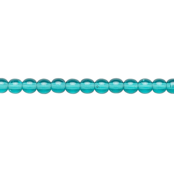 Bead, Preciosa, Czech glass druk, transparent dark aqua green, 4mm round. Sold per 15-1/2" to 16" strand. image number 0