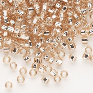 Seed bead, Dyna-Mites™, glass, silver-lined translucent light pink, #6 round with square hole. Sold per 40-gram pkg.