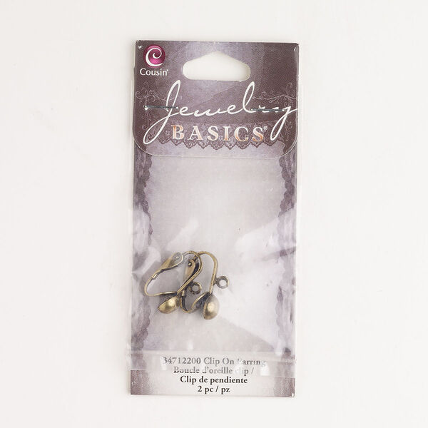 Clip on, steel, pkg/1 pair, antique gold finish, 16x6mm with half-round and closed loop. image number 0