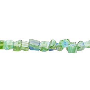 Bead, millefiori glass, translucent forest green and multicolored, small chip. Sold per 32-inch strand.