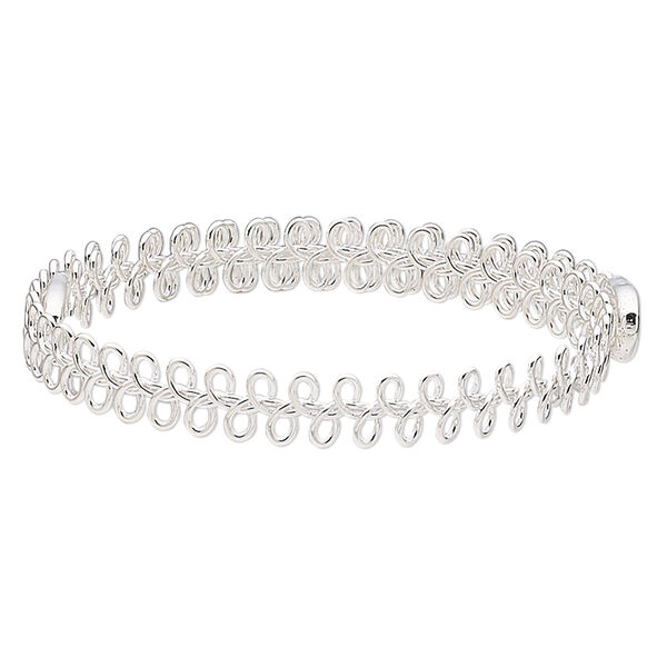 Bracelet component, silver-finished carbon steel memory wire, 8mm wide with 120 loops, adjustable from 8 to 9 inches. Sold individually. image number 0