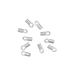 Crimp end, silver-plated brass, 3.5x2mm tube with loop. Sold per pkg of 100.