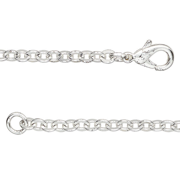 Chain 1pkg1 brass / steel, 3.8mm rolo, 17 inches / lobster claw clasp, silver finish image number 0