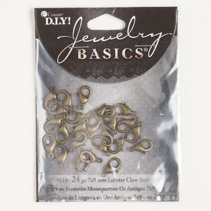 Clasp lobster claw 1pkg24 "pewter" (zinc alloy), 10x6mm oval, antique gold-finished 1-strand