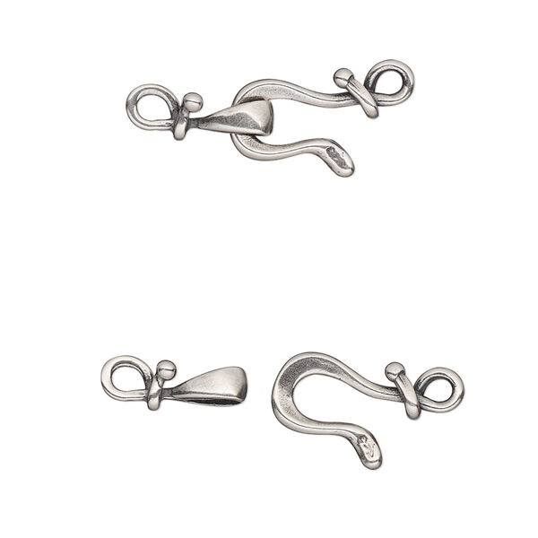 Clasp, JBB Findings, hook-and-eye, antique silver-plated brass, 17x9mm. Sold individually. image number 0