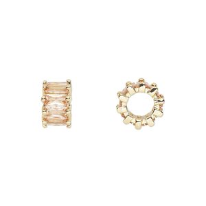 Bead, cubic zirconia and gold-plated brass, topaz, 10.5x6mm rondelle. Sold per pkg of 2.