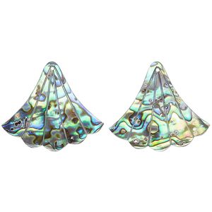 Focal, paua shell (natural), 33x29mm hand-cut top-drilled single-sided carved fan, Mohs hardness 3-1/2. Sold per pkg of 2.