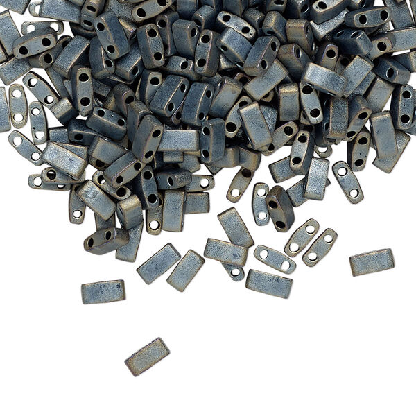 Seed bead, TILA®, glass, pkg/10g, 5x2.3mm half tila rectangle, opaque matte metallic silver grey, (HTL-2002). image number 0