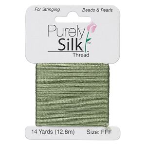 Thread, Purely Silk™, dark green, size FFF. Sold per 14-yard card.