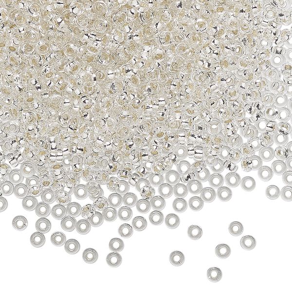 Seed bead, Miyuki, glass, pkg/250g, 2.2x1mm spacer rondelle, transparent silver-lined clear, (SPR2.2-1). image number 0