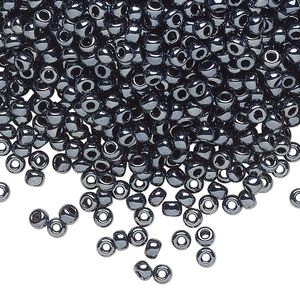 Seed bead, Miyuki, glass, pkg/250g, #8 rocaille, opaque metallic gunmetal, (RR-451).