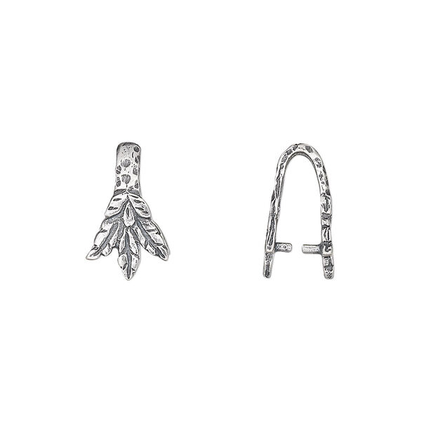 Bail, JBB Findings, ice-pick, antiqued sterling silver, 14x8mm fancy leaf, 9mm grip length. Sold individually. image number 0