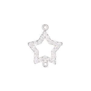 Link, sterling silver and cubic zirconia, clear, 16.5x16mm single-sided open star. Sold individually.