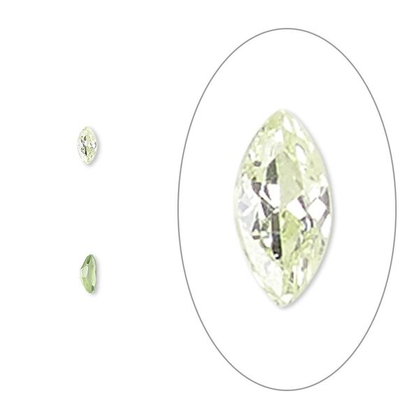 Gem, cubic zirconia, peridot green, 4x2mm faceted marquise, Mohs hardness 8-1/2. Sold per pkg of 5. image number 0