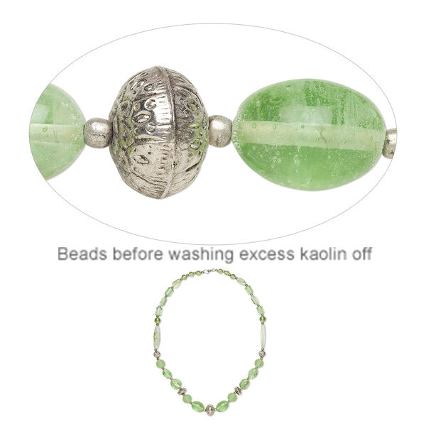 Necklace, vintage India glass / antique silver-finished "pewter" (zinc-based alloy) / steel / silver-coated plastic, mixed shapes, 24 inches with hook and eye clasp. image number 0