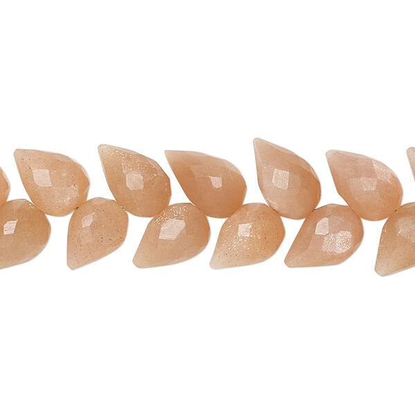 Peach moonstone 1pkg40, hand-cut herringbone-drilled faceted briolette bead natural B grade, 10x7mm image number 0
