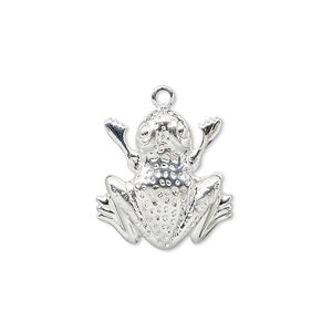 Charm, silver-plated brass, 18x17mm single-sided frog. Sold per pkg of 10.