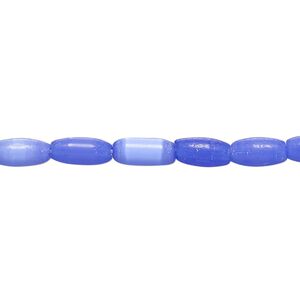 Bead, cat's eye glass (fiber optic glass), cobalt blue, 8x4mm-8x5mm oval. Sold per 15-inch strand, approximately 45 beads.