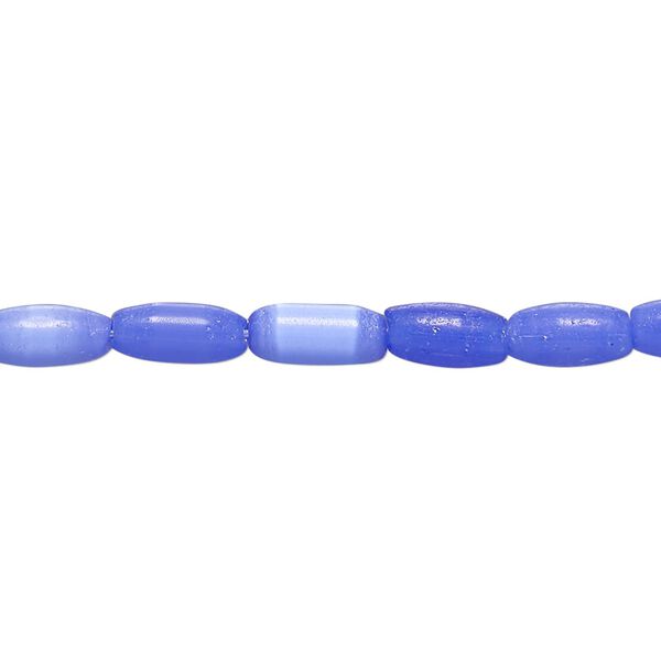Bead, cat's eye glass (fiber optic glass), cobalt blue, 8x4mm-8x5mm oval. Sold per 15-inch strand, approximately 45 beads. image number 0