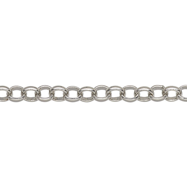 Chain, imitation rhodium-plated brass, 5mm rolo. Sold per pkg of 5 feet. image number 0