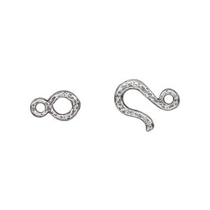 Clasp hook&eye 1pkg10 pewter (tin alloy), 20x11mm hammered, TierraCast® 1-strand