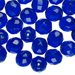 Bead, Czech fire-polished glass 1pkg40, transparent cobalt blue, 10mm faceted round.