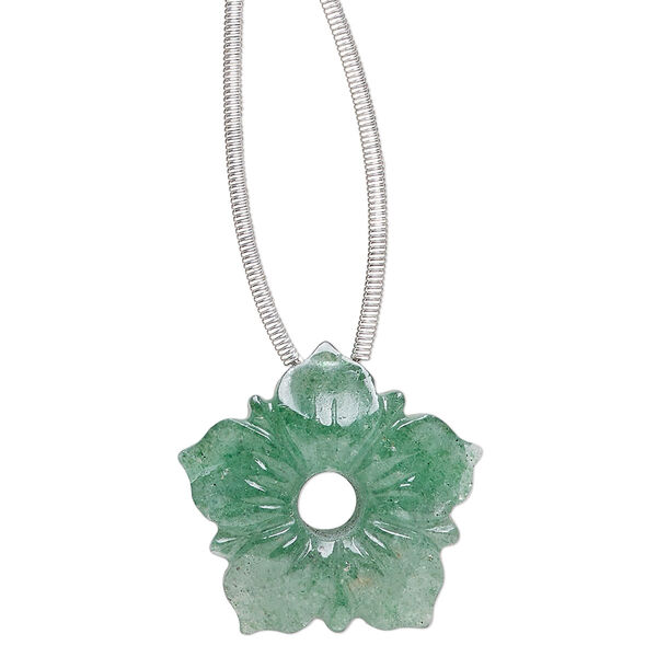 Green aventurine 1pkg1, hand-cut top-drilled carved flower bead natural B grade, 20x20mm image number 0