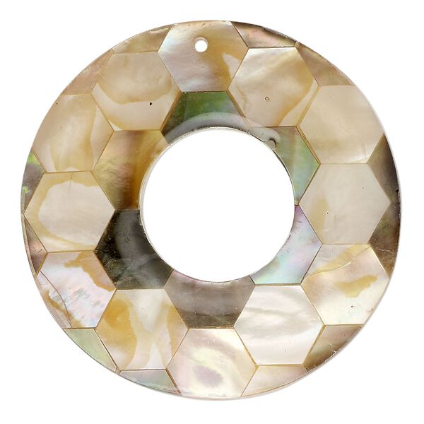 Focal, black lip shell / gold lip shell / mother-of-pearl shell (assembled), 40mm single-sided donut, Mohs hardness 3-1/2. Sold individually. image number 0