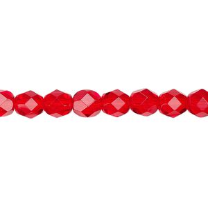 Bead, Czech fire-polished glass, translucent light red, 6mm faceted round. Sold per pkg of 1,200 (1 mass).