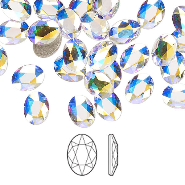 Flat back 6pk crystal AB foil back, Crystal Passions® 8x6mm oval 2603 image number 0