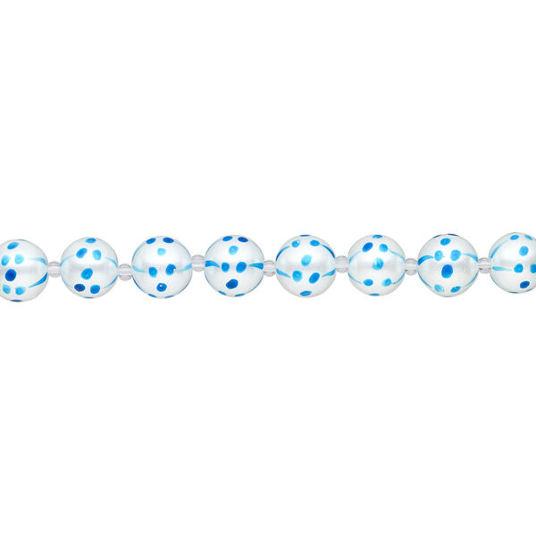 Bead, glass 1pkg8, opaque turquoise blue and white, 16mm hand-painted round. image number 1