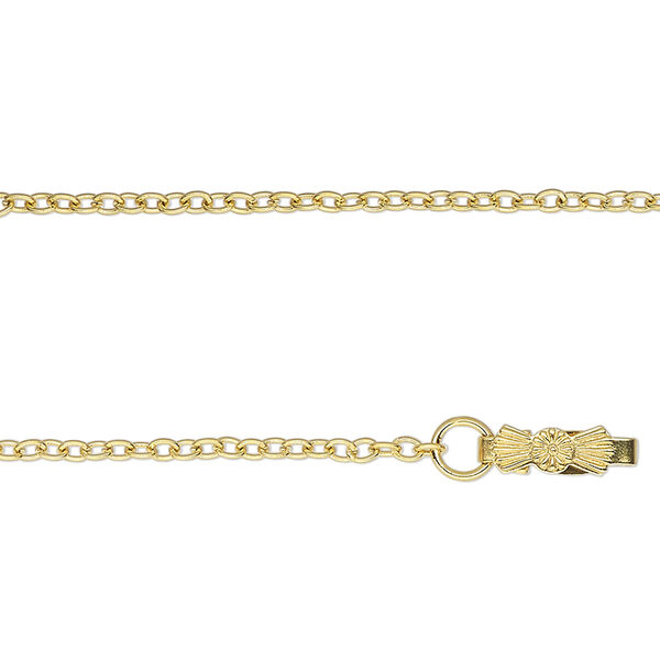 Chain, gold-finished steel, 1.5mm cable, 14 inches with snap clasp. Sold per pkg of 10. image number 0