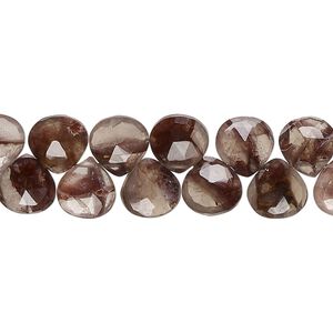 Red phantom quartz 1pkg1, hand-cut top-drilled faceted puffed teardrop bead natural 7 inch 7-9mm