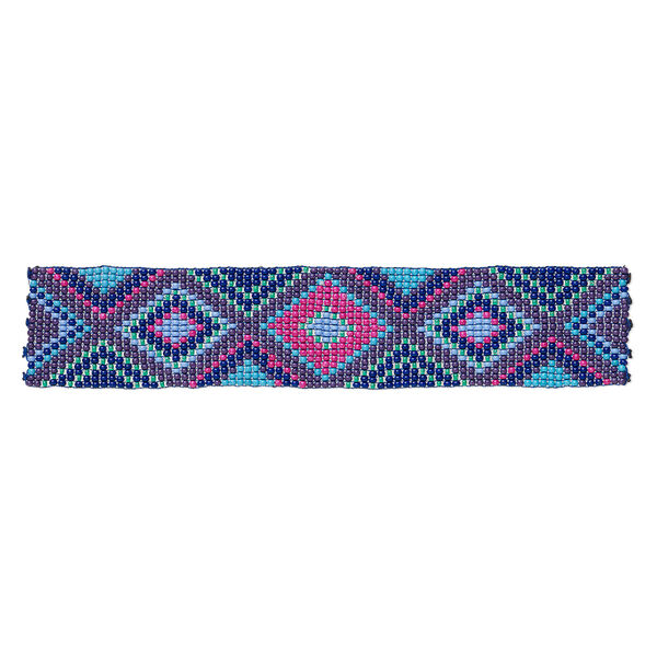 Component, glass, multicolored, 6x1-1/4 inch double-sided rectangle with diamond pattern. Sold individually. image number 0