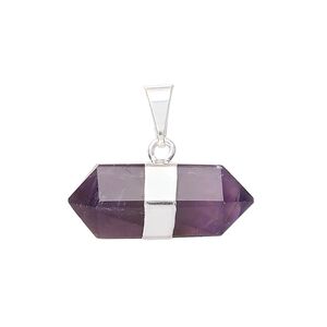 Amethyst / brass 1pkg1, silver-plated hand-cut faceted double point pendant natural 23x10mm-27x12mm