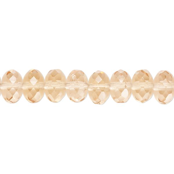 Bead, Czech fire-polished glass, transparent light rose, 9x5mm faceted rondelle. Sold per 15-1/2" to 16" strand. image number 0