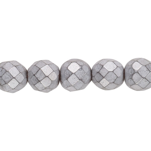 Bead, electroplated Hemalyke™, matte silver, 10mm faceted round. Sold per 15-1/2" to 16" strand. image number 0