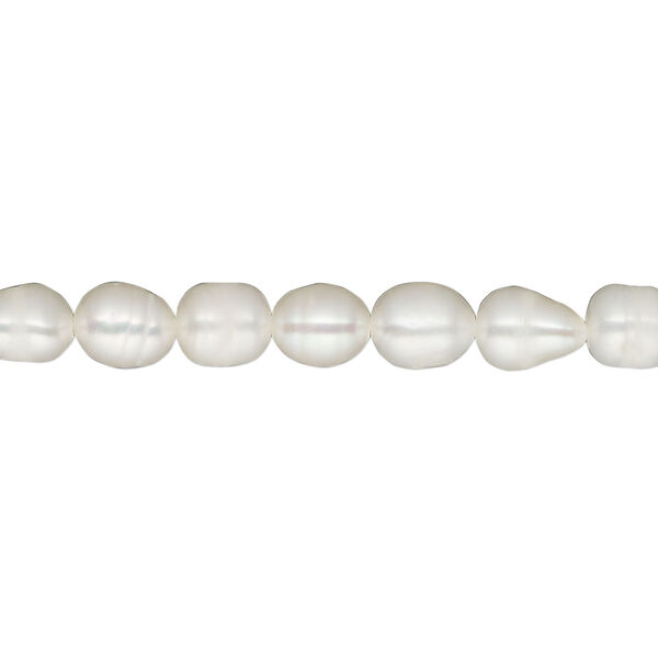 Pearl, cultured freshwater (bleached), white, 5-6mm rice, D grade, Mohs hardness 2-1/2 to 4. Sold per 15-1/2" to 16" strand. image number 0