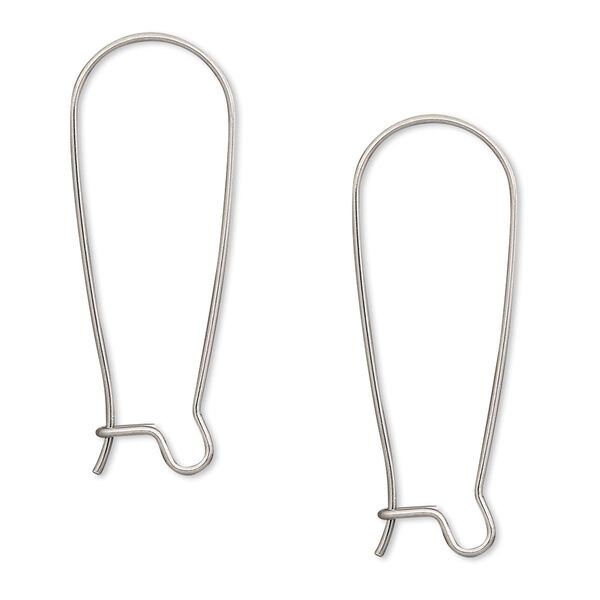 Ear wire, stainless steel, 33mm kidney, 21 gauge. Sold per pkg of 10 pairs. image number 0