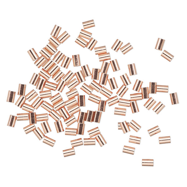 Crimp, copper-plated brass, 3x2mm tube. Sold per pkg of 500. image number 0
