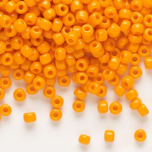 Seed bead, Dyna-Mites™, glass, opaque orange, #6 round. Sold per 1/2 kilogram pkg.