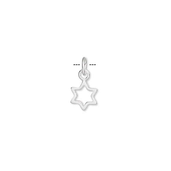 Drop, sterling silver, 8x7mm open Star of David. Sold per pkg of 10. image number 0