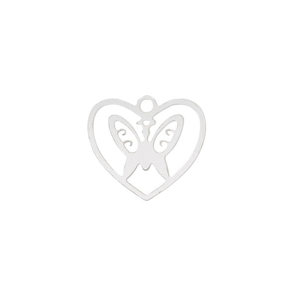 Charm, Lazer Lace™, stainless steel, 18x16mm double-sided heart with cutout butterfly. Sold per pkg of 4. image number 0