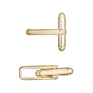 Cuff link, gold-finished brass, 19x17mm with 5x3mm oval pad. Sold per pkg of 3 pairs.